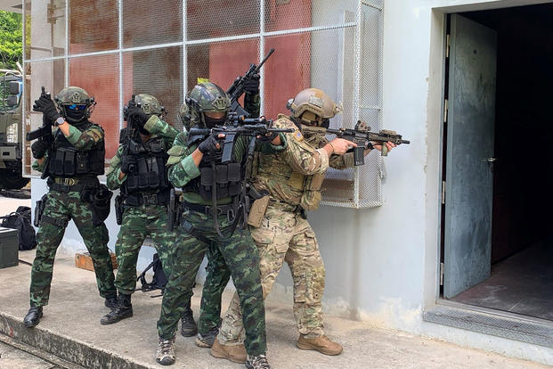 A Green Beret assigned to 1st Battalion, 10th Special Forces Group